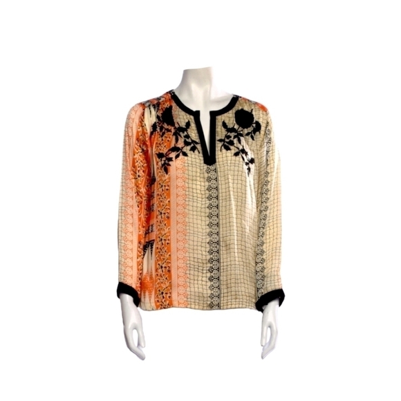 NWT Vineet Bahl Anthro Cream & Coral Indian Inspired Tunic Top - Picture 1 of 7